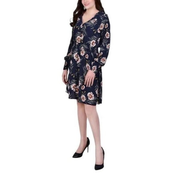 NY Collection Womens Size M Long Sleeve V Neck Dress Smock Cuffs & Waistband NWT - Picture 1 of 10